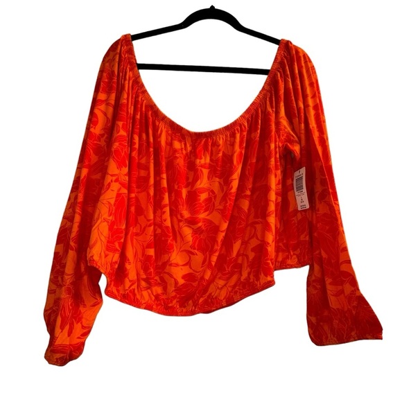 Torrid Women’s Top 3X Orange Print Off Shoulder Cropped - Picture 11 of 14